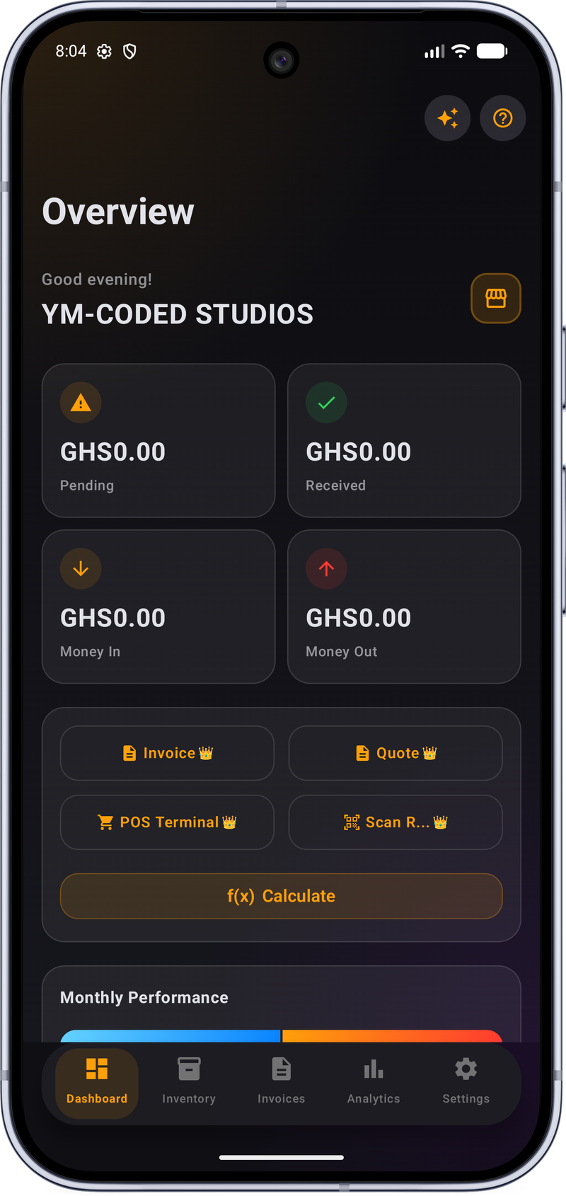 BizCalc Pro Android Dashboard