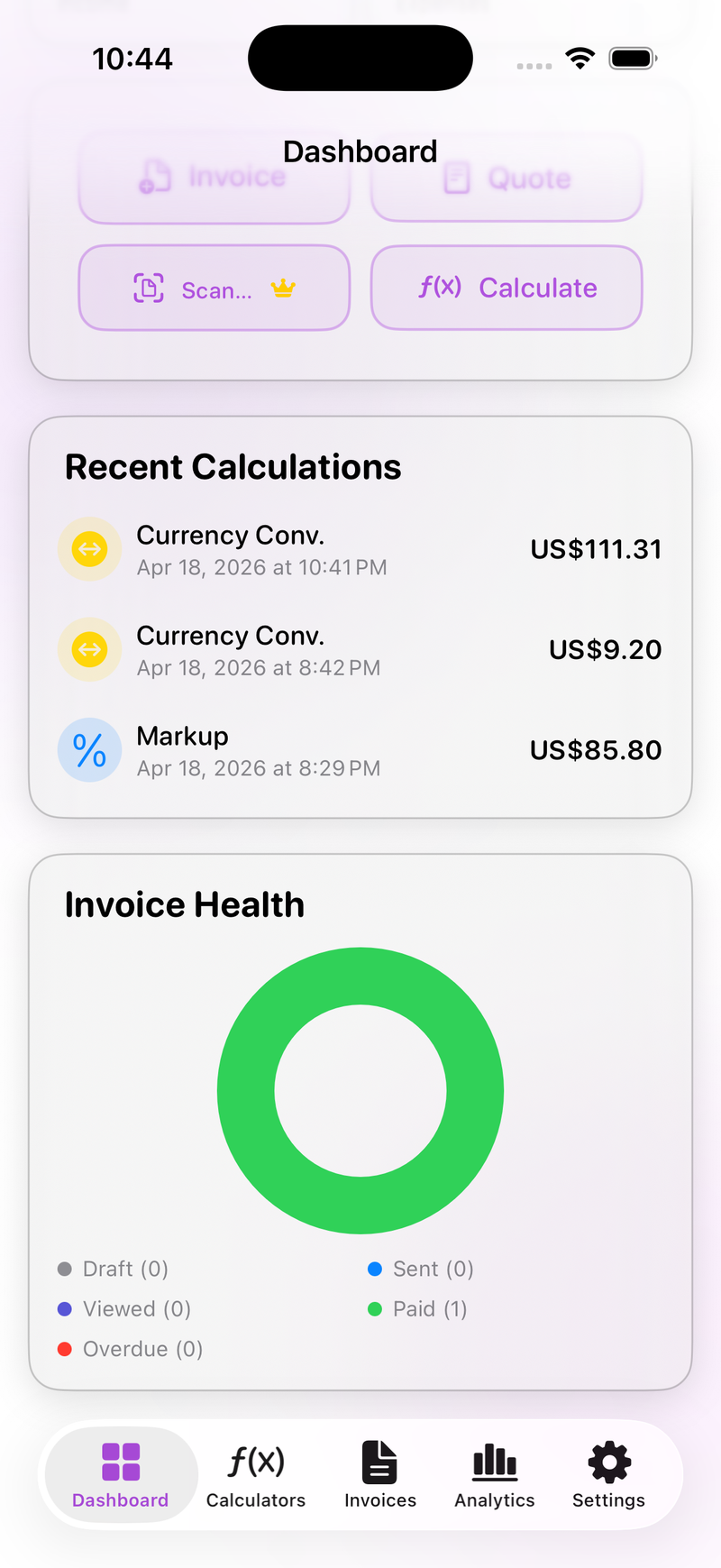 iOS Invoice Health Donut Chart