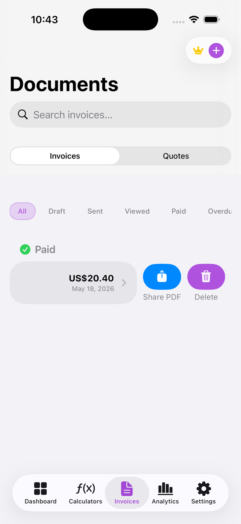 Invoices List with Actions