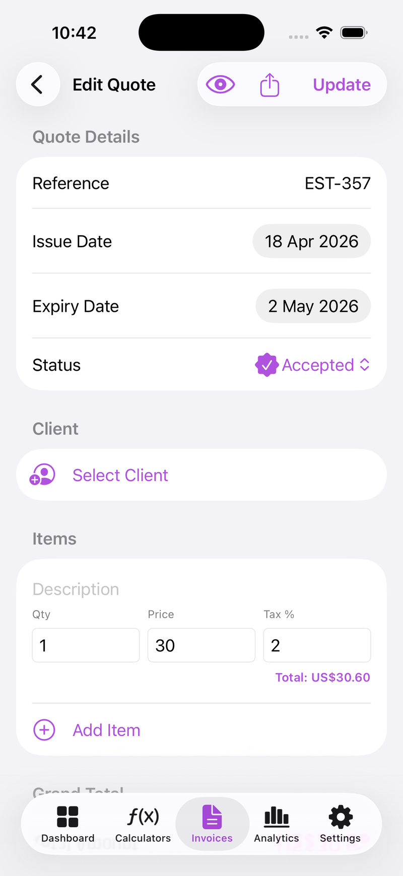 Live Quote and Estimate Editor